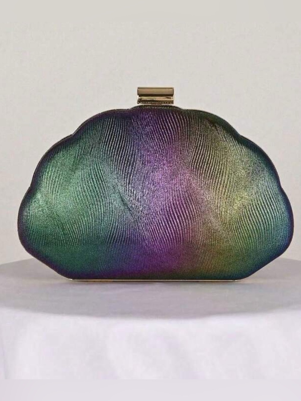 Iridescent Shell Clutch Wristlet in Green & Purple